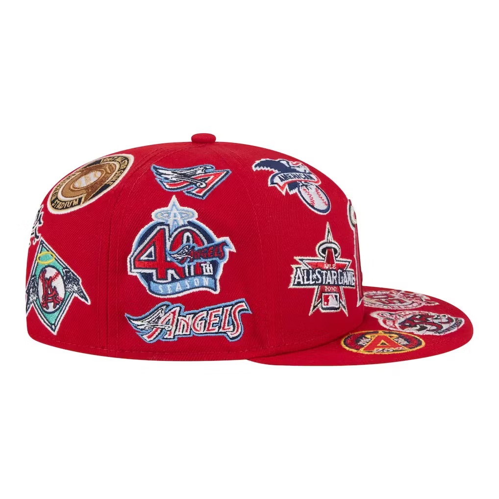 NEW ERA LOS ANGELES ANGELS HERITAGE PATCH SNAPBACK CAP – RED EMBROIDERED FLAT BRIM BASEBALL HAT-Thesouthcaps