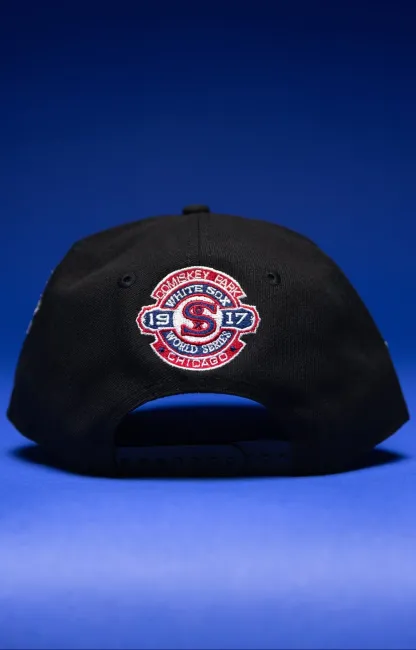 NEW ERA 9FIFTY A-FRAME BLACK CHICAGO WHITE SOX SNAPBACK W/ WORLD SERIES EMBROIDERY PATCHES THE SOUTH CAP