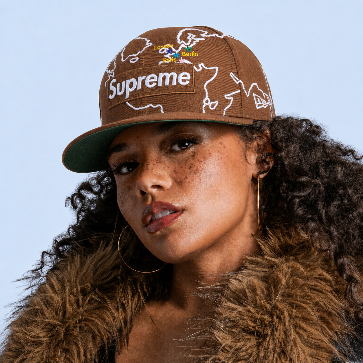 NEW ERA 59FIFTY SUPREME WORLDWIDE BOX LOGO NEW ERA BROWN  CASUAL BASEBALL CAP THE SOUTH CAP