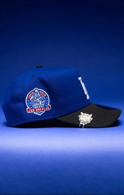NEW ERA 9FIFTY A-FRAME BLUE/BLACK LOS ANGELES DODGERS SNAPBACK W/PALM TREES + 60TH ANNIVERSARY SIDE THE SOUTH CAP