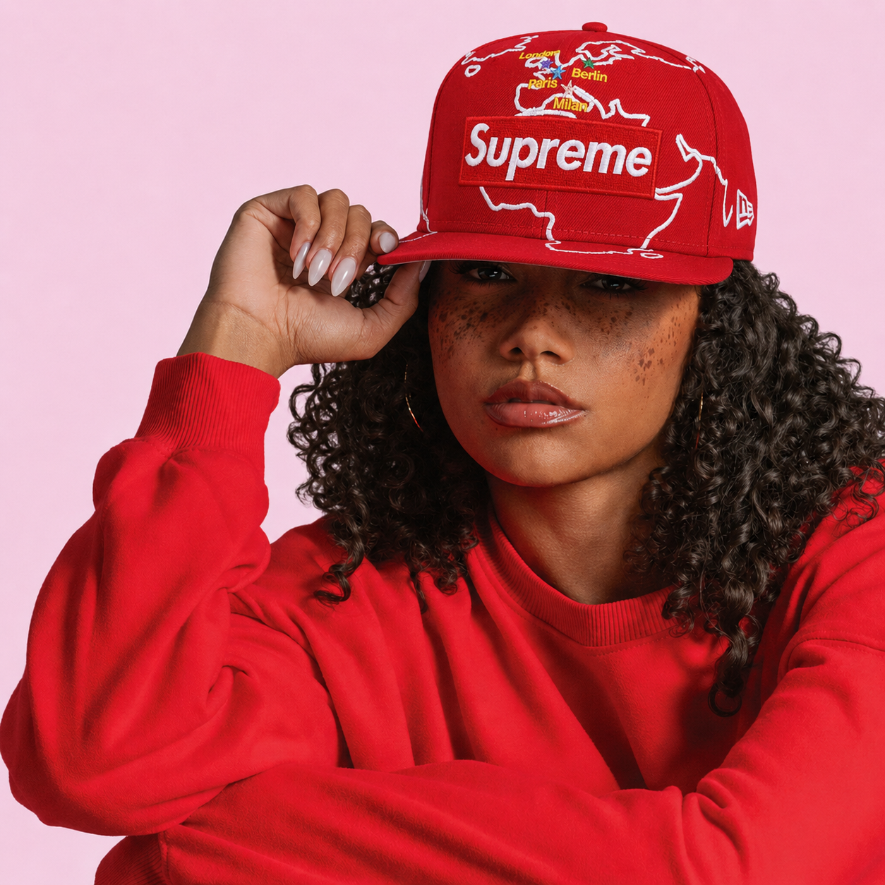 NEW ERA 59FIFTY SUPREME WORLDWIDE BOX LOGO NEW ERA RED  CASUAL BASEBALL CAP THE SOUTH CAP
