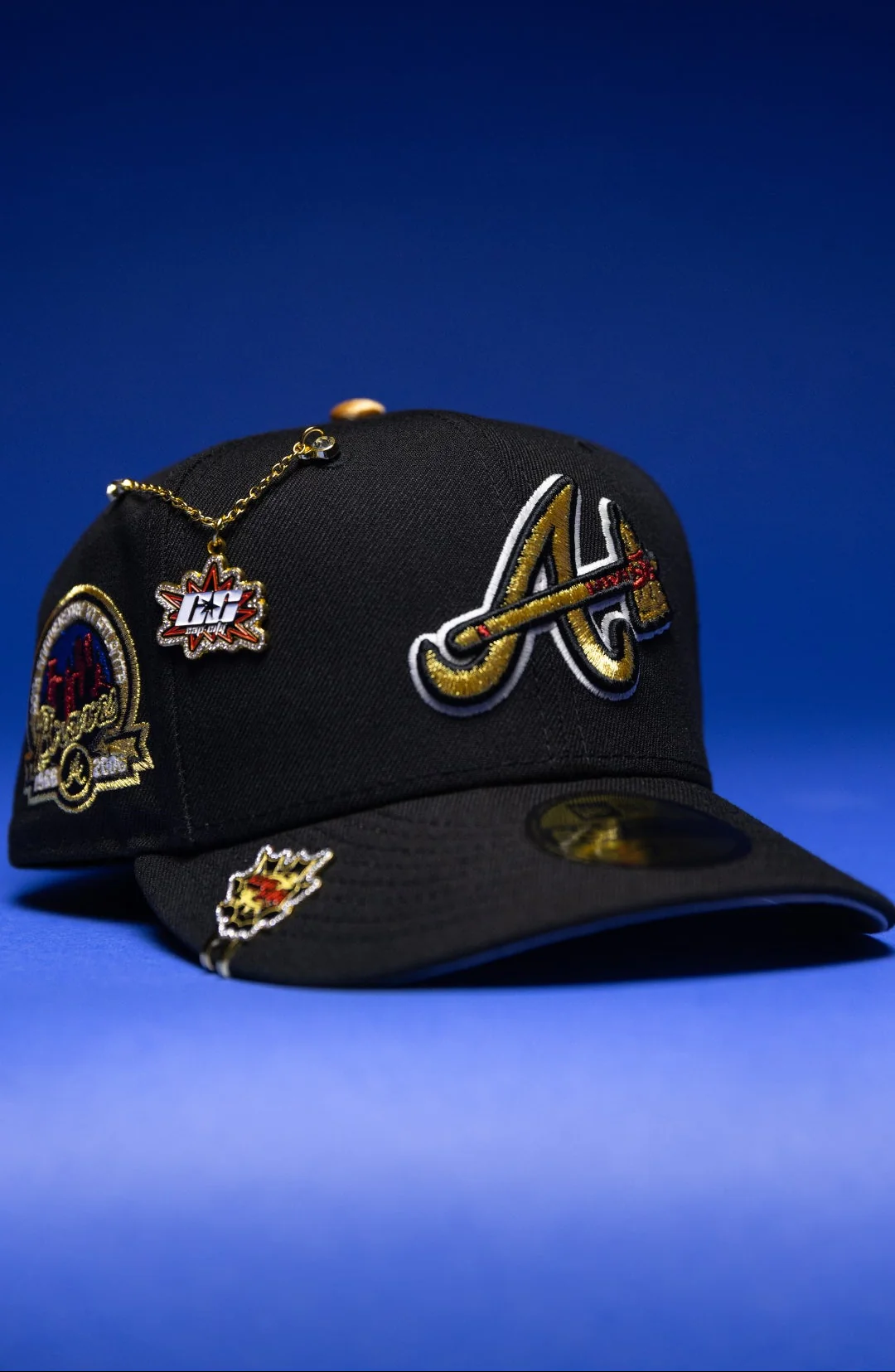 NEW ERA EXCLUSIVE 59FIFTY BLACK ATLANTA BRAVES W/ ANNIVERSARY SIDE PATCH THE SOUTH CAP