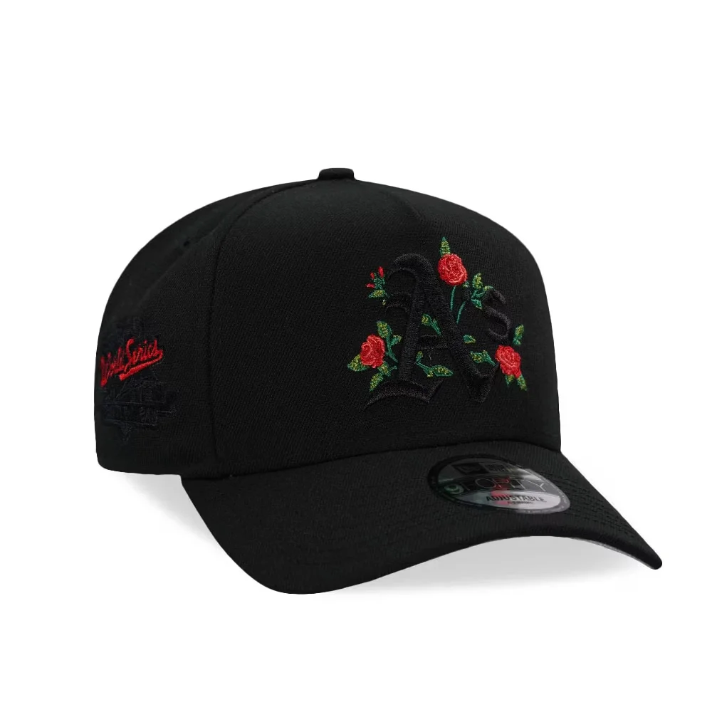 NEW ERA OAKLAND ATHLETICS WORLD SERIES 1989 BLACK ROSES 9FORTY A FRAME SNAPBACK CAP-Thesouthcaps