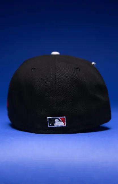 NEW ERA EXCLUSIVE 59FIFTY BLACK LOS ANGELES ANGELS W/ 50TH ANNIVERSARY SIDE PATCH THE SOUTH CAP