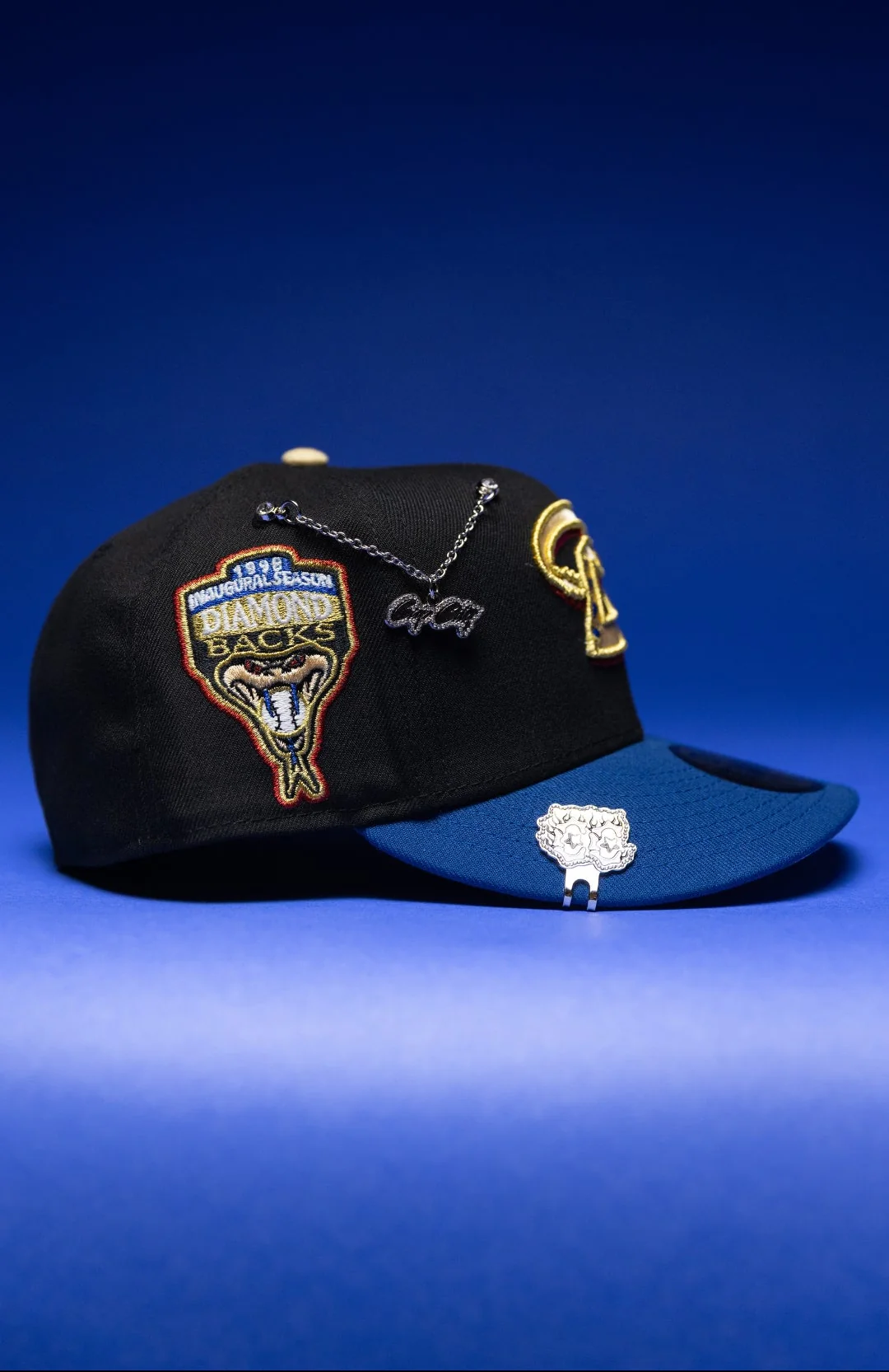 NEW ERA EXCLUSIVE 59FIFTY BLACK/NAVY ARIZONA DIAMONDBACKS W/ 1998 INAUGURAL SEASON SIDE PATCH THE SOUTH CAP