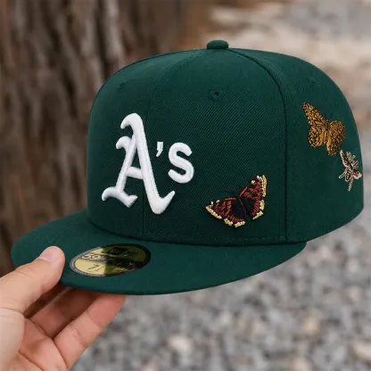 NEW ERA OAKLAND ATHLETICS FLORAL EMBROIDERED FITTED CAP-FLAT BRIM BASEBALL HAT-Thesouthcaps