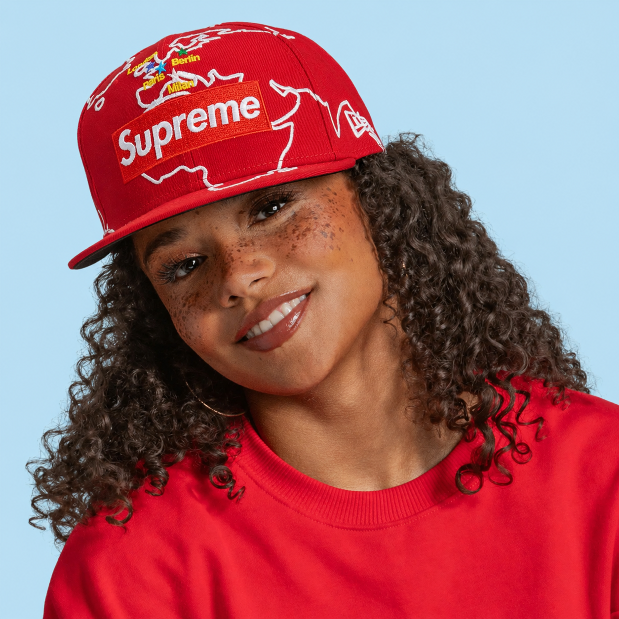 NEW ERA 59FIFTY SUPREME WORLDWIDE BOX LOGO NEW ERA RED  CASUAL BASEBALL CAP THE SOUTH CAP