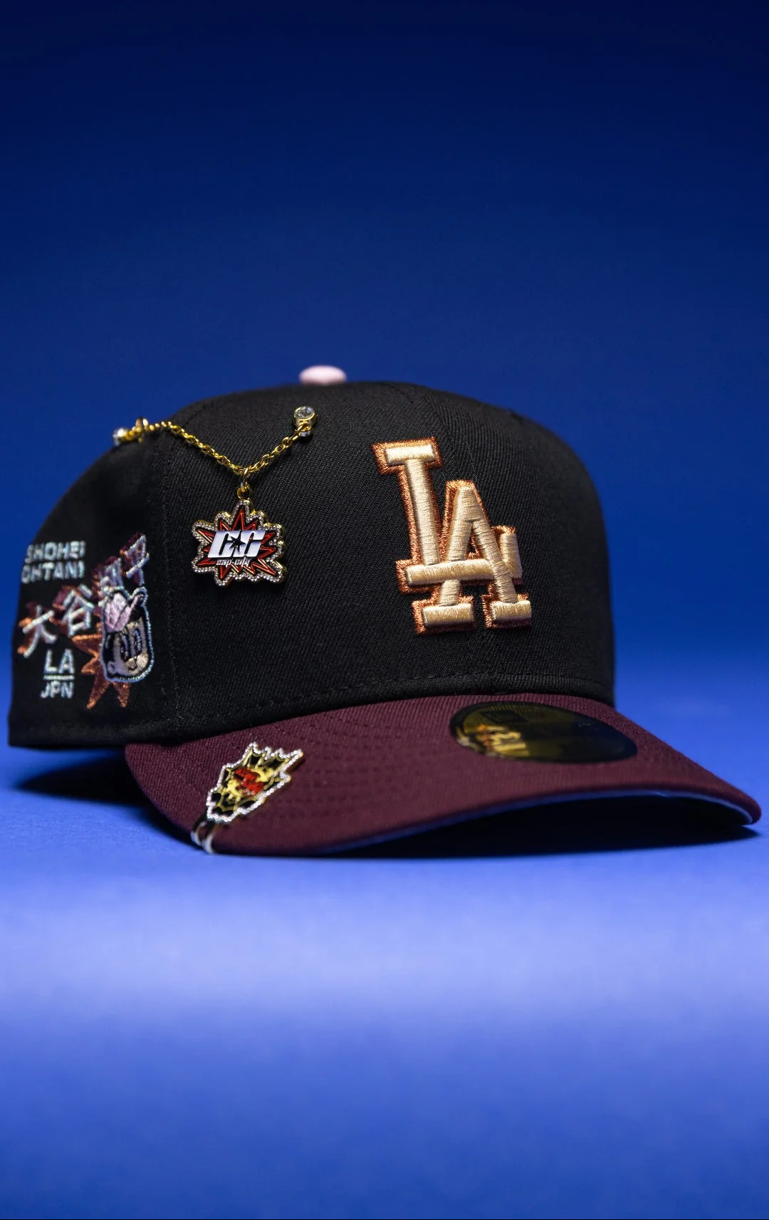 NEW ERA EXCLUSIVE 59FIFTY BLACK/BURGUNDY LOS ANGELES DODGERS W/ SHOHEI OHTANI SIDE PATCH THE SOUTH CAP