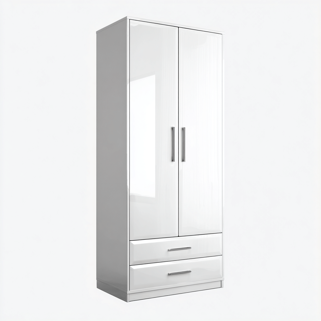 Armadio a 2 ante con 2 cassetti in MDF 90x52x200 cm - bianco - design moderno - adatto per camera da letto-Domainene