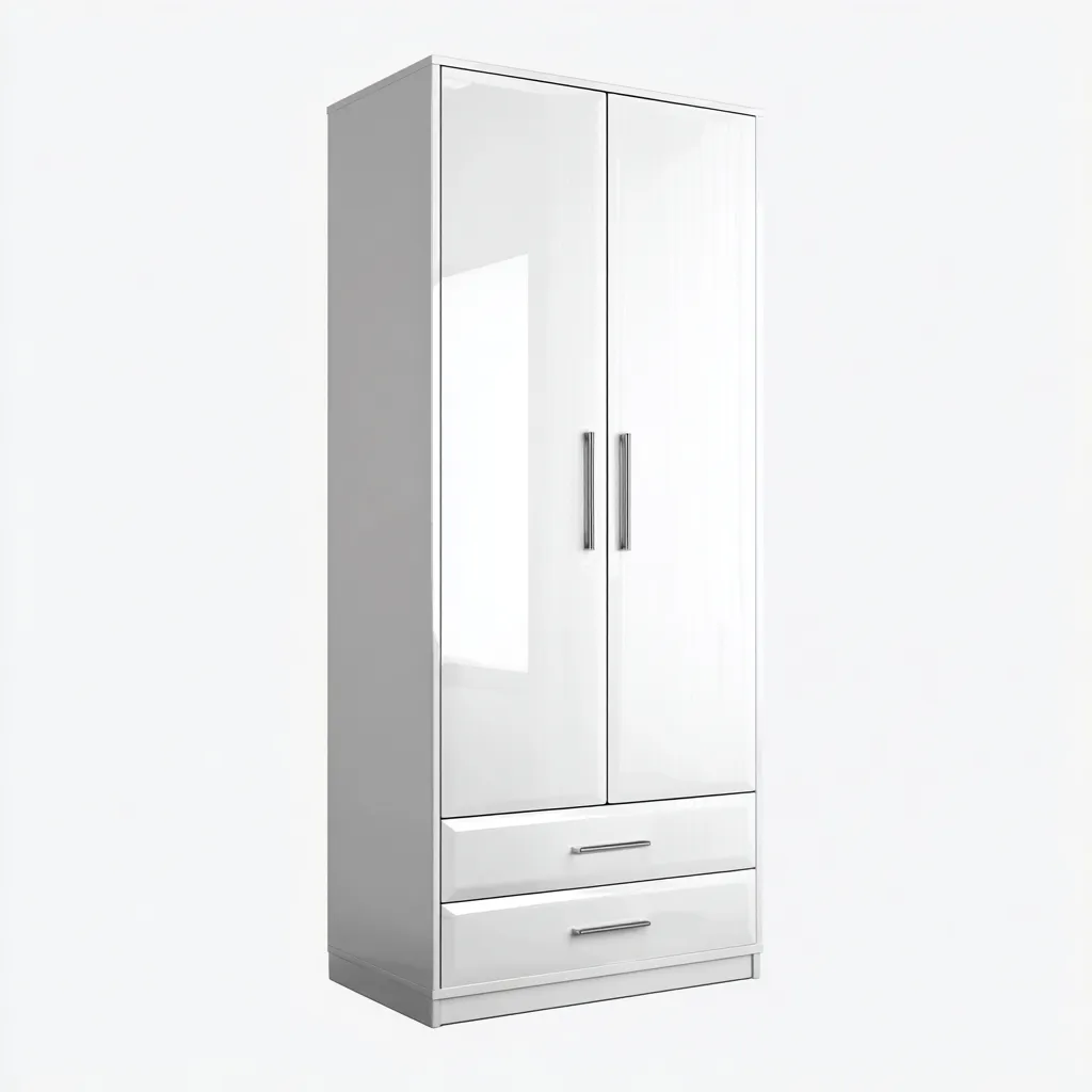 Armadio a 2 ante con 2 cassetti in MDF 90x52x200 cm - bianco - design moderno - adatto per camera da letto-Domainene