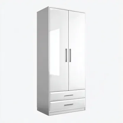 Armadio a 2 ante con 2 cassetti in MDF 90x52x200 cm - bianco - design moderno - adatto per camera da letto-Domainene