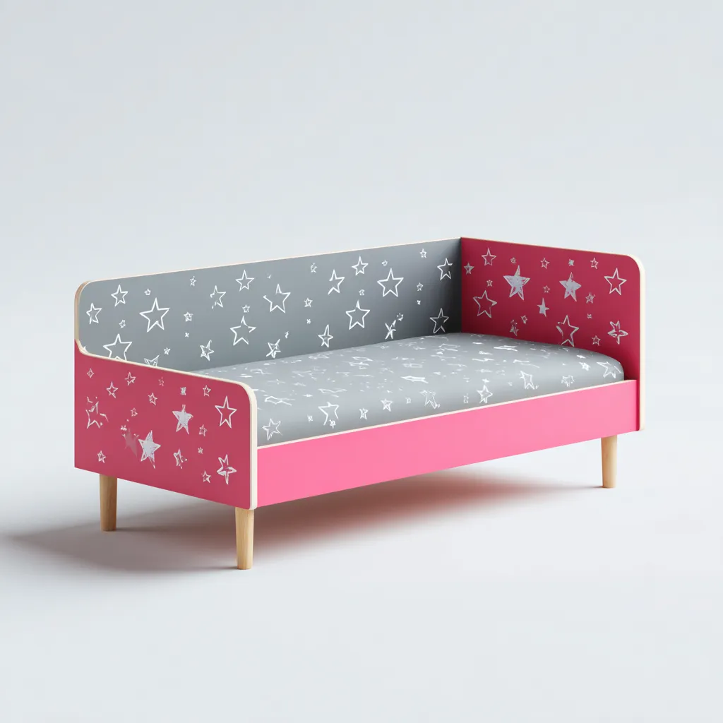 Letto per bambini legno e pannelli 195x90x70 cm - rosa-grigio - design con sponde decorate-Domainene