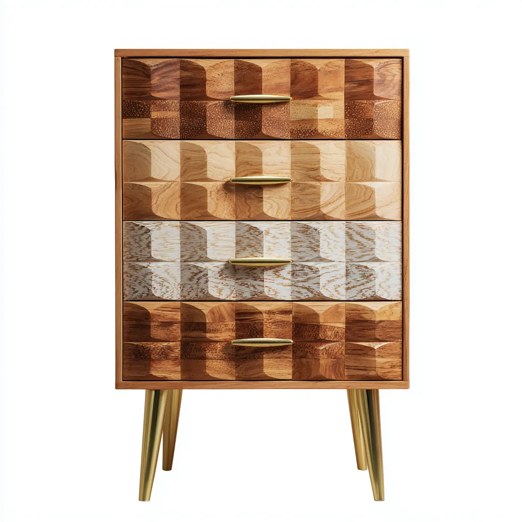 Cassettiera - legno-metallo 60x40x110 cm - multicolore-ottone - per camera da letto - design moderno-Domainene