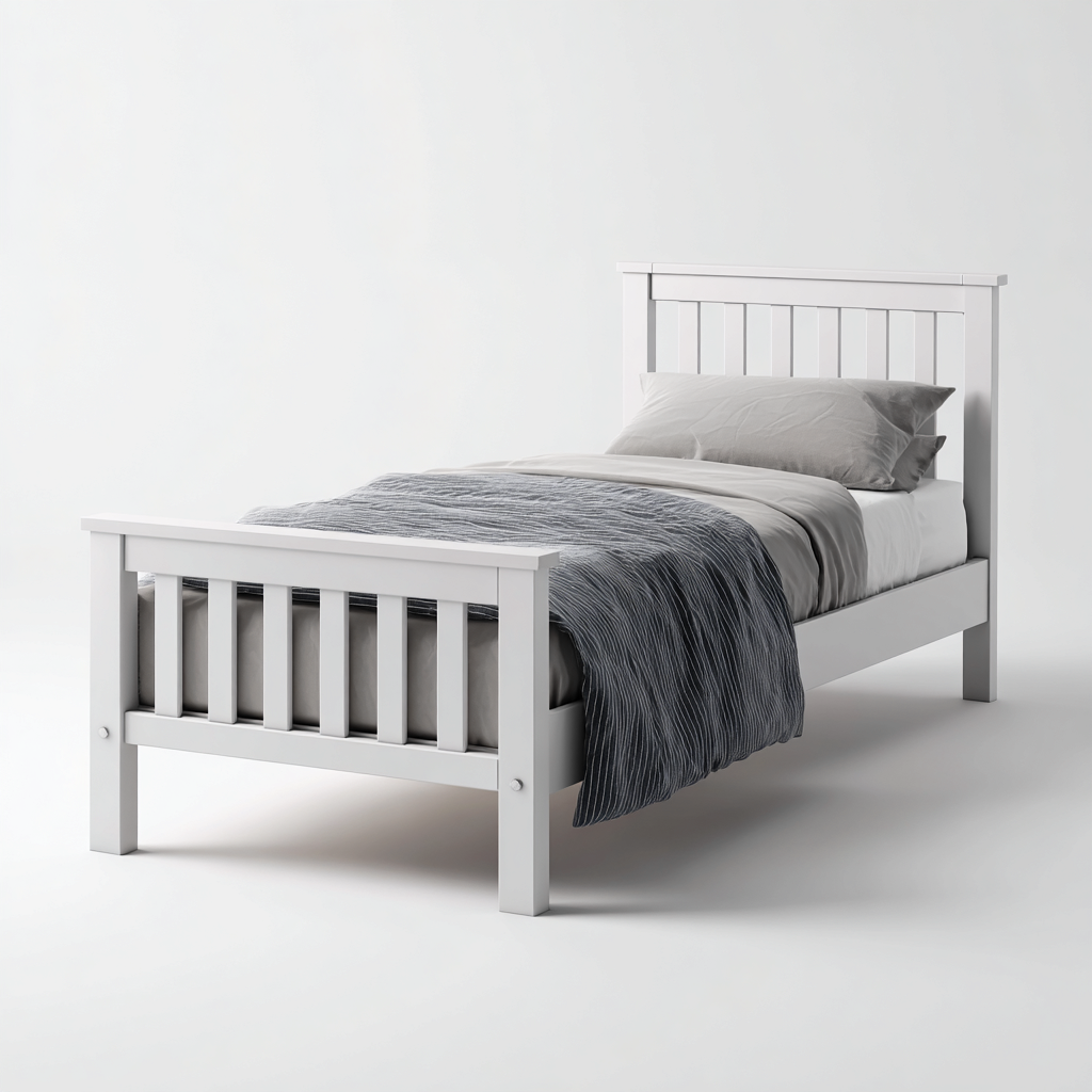 Letto singolo in legno 200x100x95 cm - bianco - stile moderno per camera da letto-Domainene