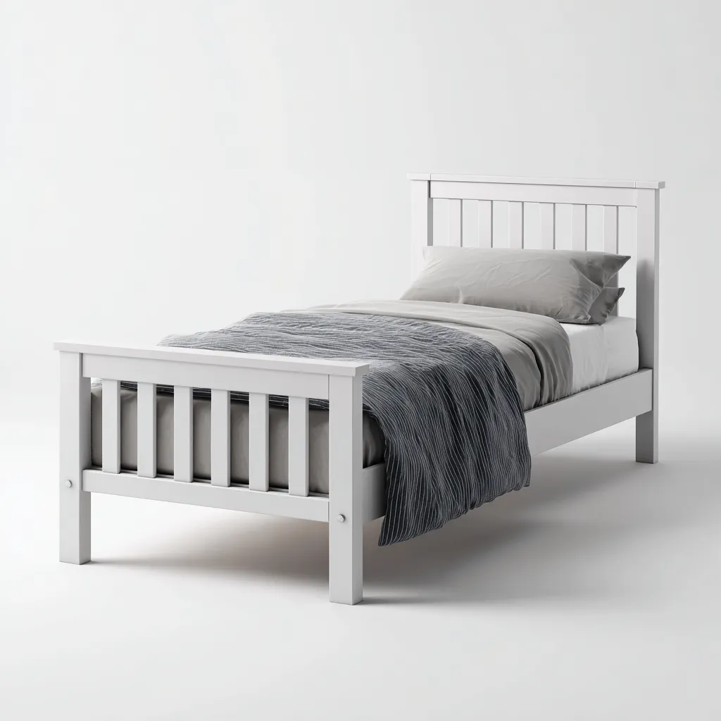 Letto singolo in legno 200x100x95 cm - bianco - stile moderno per camera da letto-Domainene