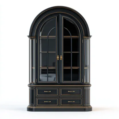 Vetrina in legno con ante a vetro 110x45x190 cm - nero-oro - stile classico per soggiorno-Domainene