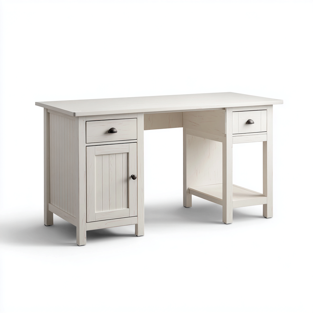 Scrivania - legno 145x55x76 cm - bianco - per studio - design classico-Domainene