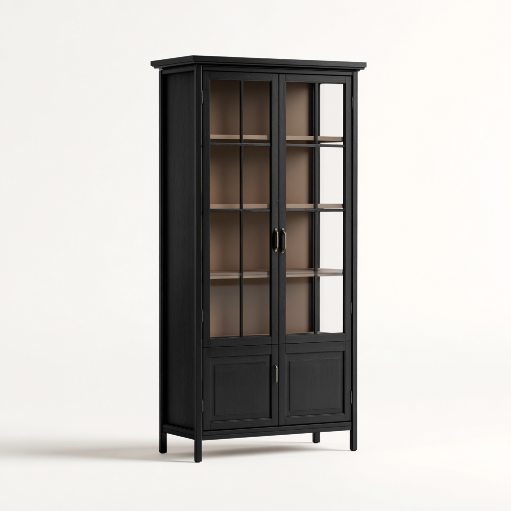 Vetrina in legno con ante in vetro 85x40x180 cm - nero - design moderno-Domainene