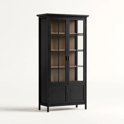 Vetrina in legno con ante in vetro 85x40x180 cm - nero - design moderno-Domainene