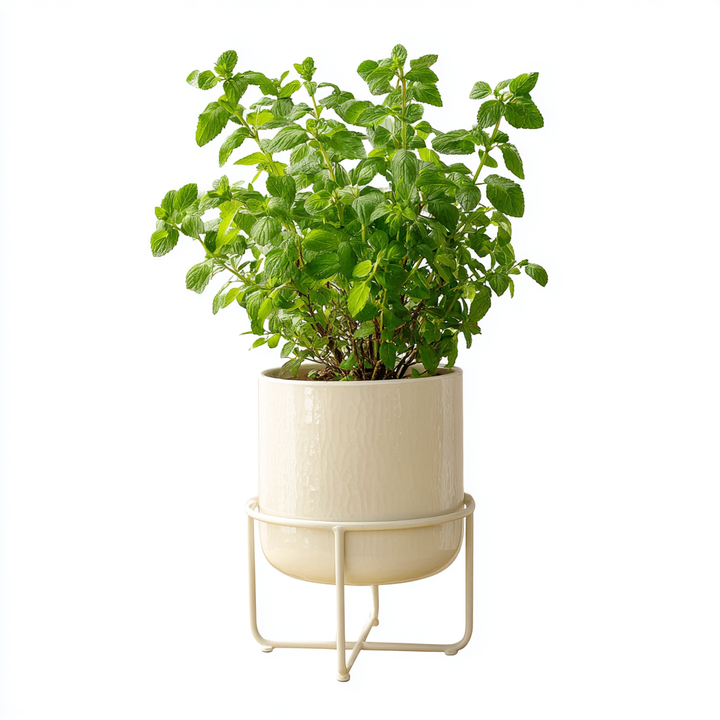 Vasi e supporti per piante in ceramica con supporto metallico 28x28x45 cm - bianco - design moderno - adatto per interni ed esterni-Domainene