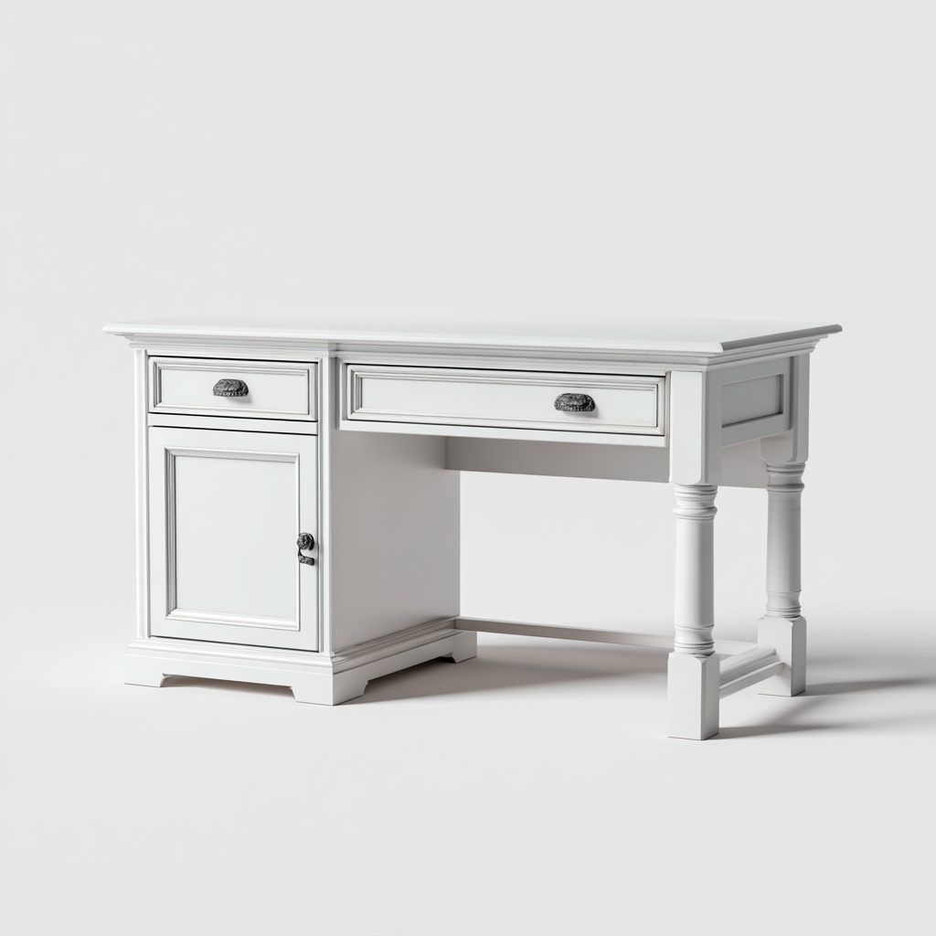 Scrivania 130x60x78 cm - bianco - stile classico-Domainene