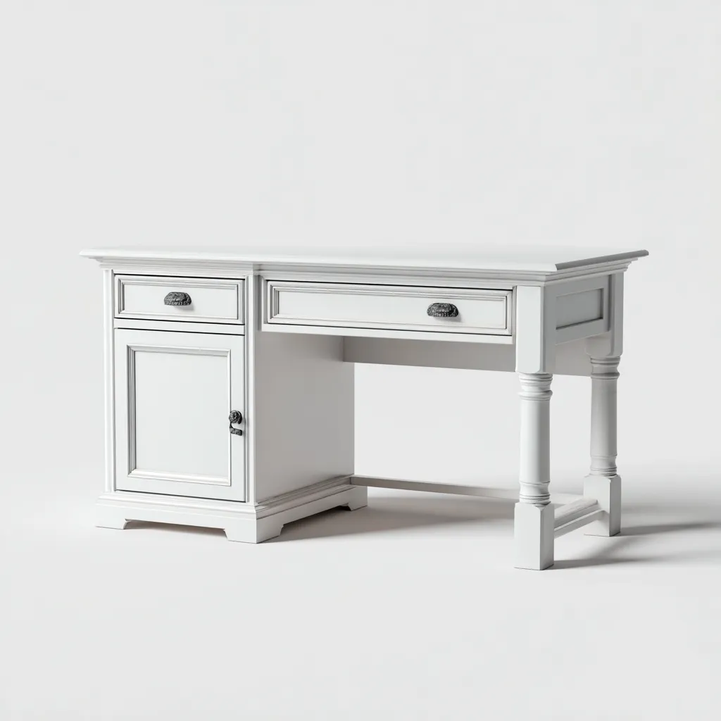 Scrivania 130x60x78 cm - bianco - stile classico-Domainene