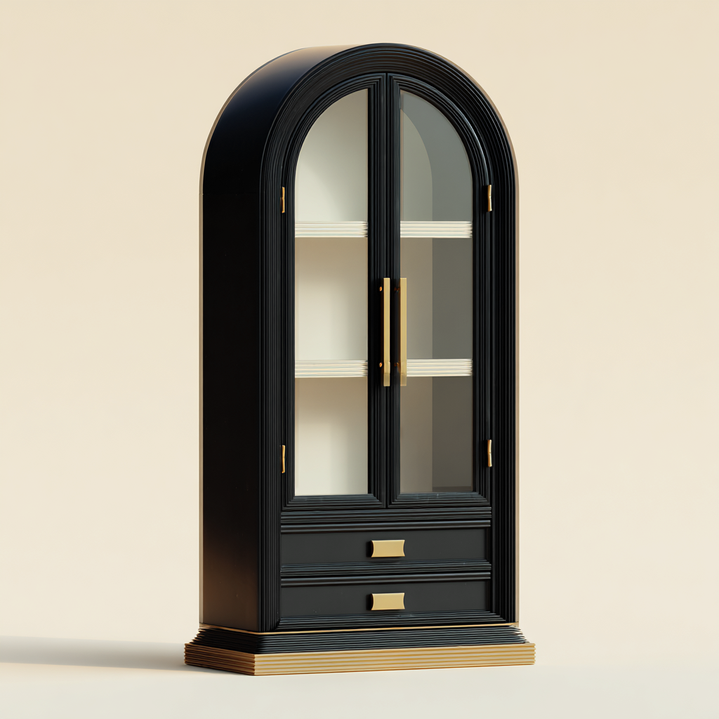 Vetrina in legno e vetro 75x40x180 cm - nero-oro - design moderno con ante in vetro e 2 cassetti-Domainene