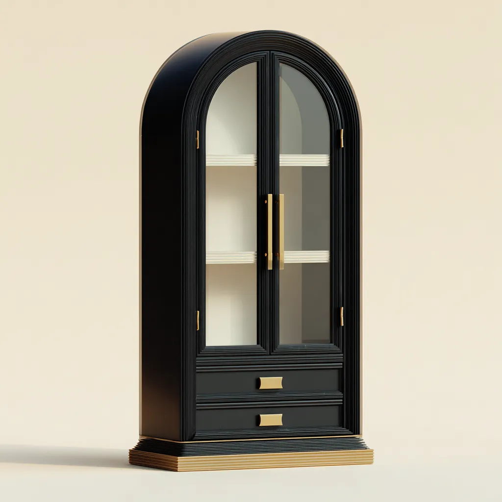 Vetrina in legno e vetro 75x40x180 cm - nero-oro - design moderno con ante in vetro e 2 cassetti-Domainene