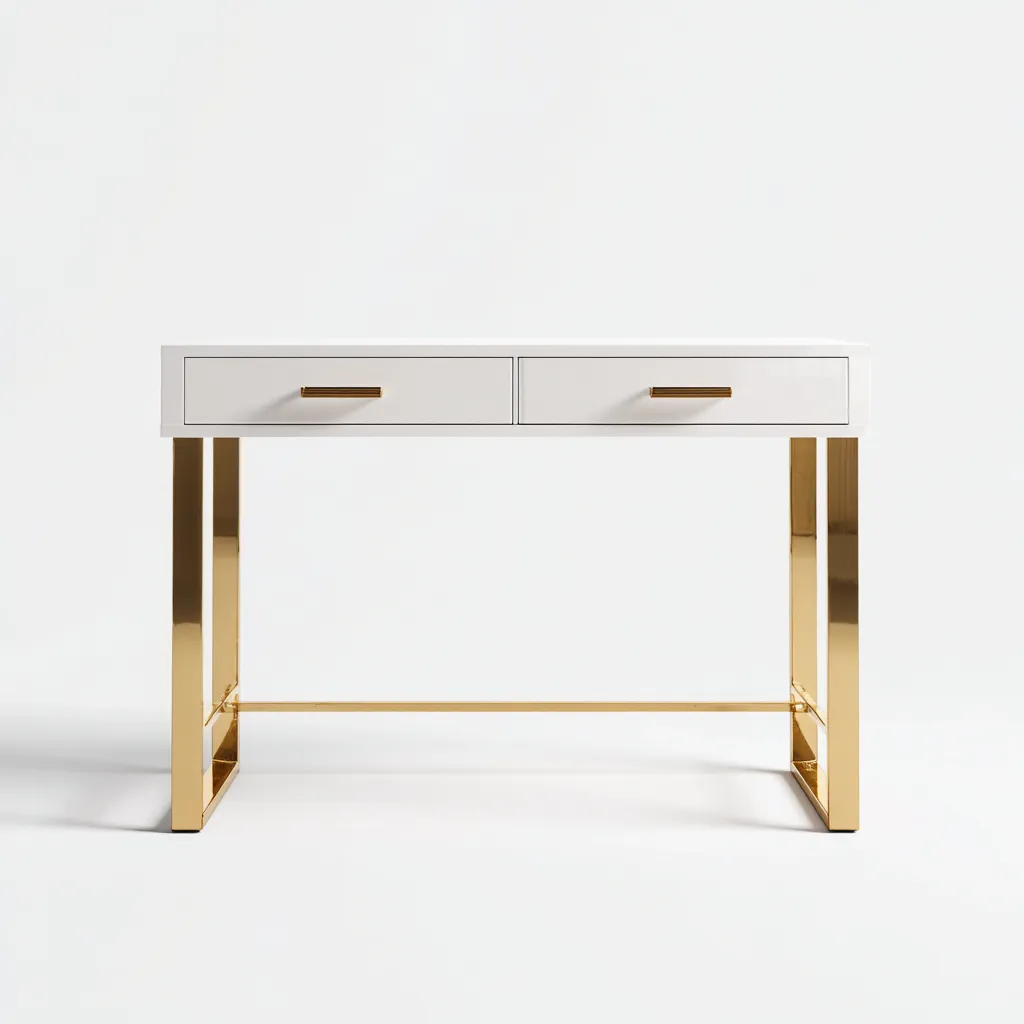 Scrivania 115x50x76 cm - bianco-oro - design moderno con cassetti-Domainene