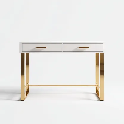 Scrivania 115x50x76 cm - bianco-oro - design moderno con cassetti-Domainene