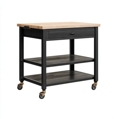 Carrello da cucina in legno e metallo 70x45x90 cm - nero e legno chiaro - design moderno-Domainene