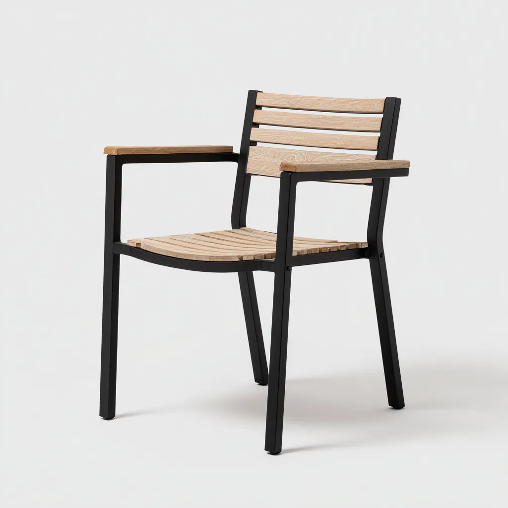 Sedia da giardino legno e metallo 55x55x85 cm - legno naturale-nero - design moderno-Domainene