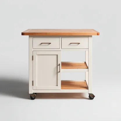 Isola da cucina in legno 90x55x90 cm - bianco-marrone - con cassetti, anta e ripiani - con ruote-Domainene