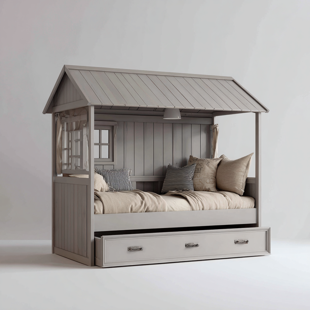 Letto per bambini Legno 210x110x170 cm - Grigio - Design a casetta-Domainene