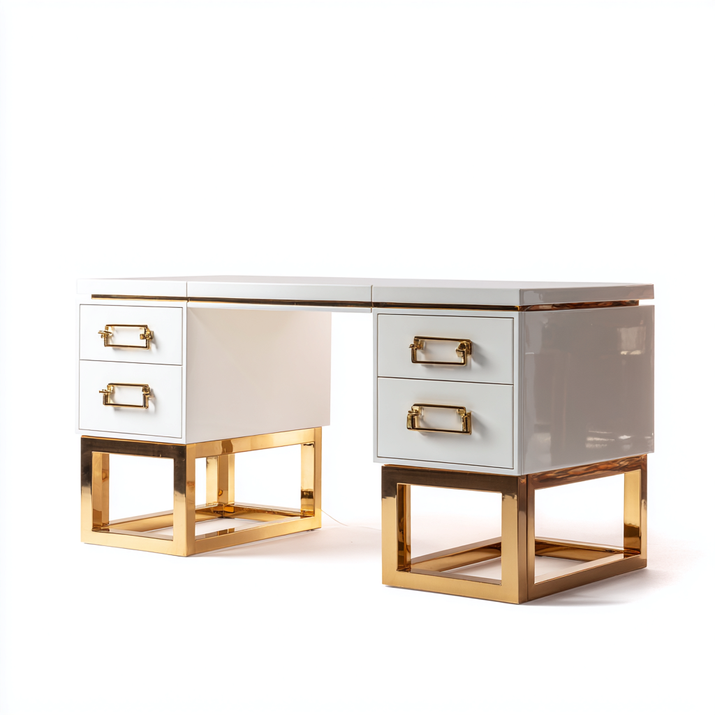 Scrivania - legno-metallo 160x60x78 cm - bianco-oro - per studio - design moderno-Domainene