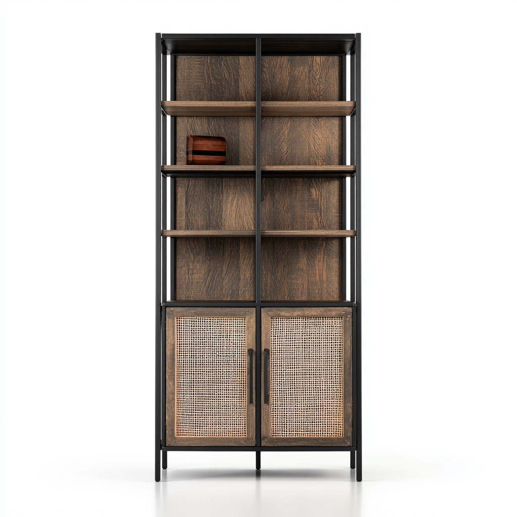 Libreria legno e metallo 80x35x185 cm - nero-marrone - stile industriale-Domainene