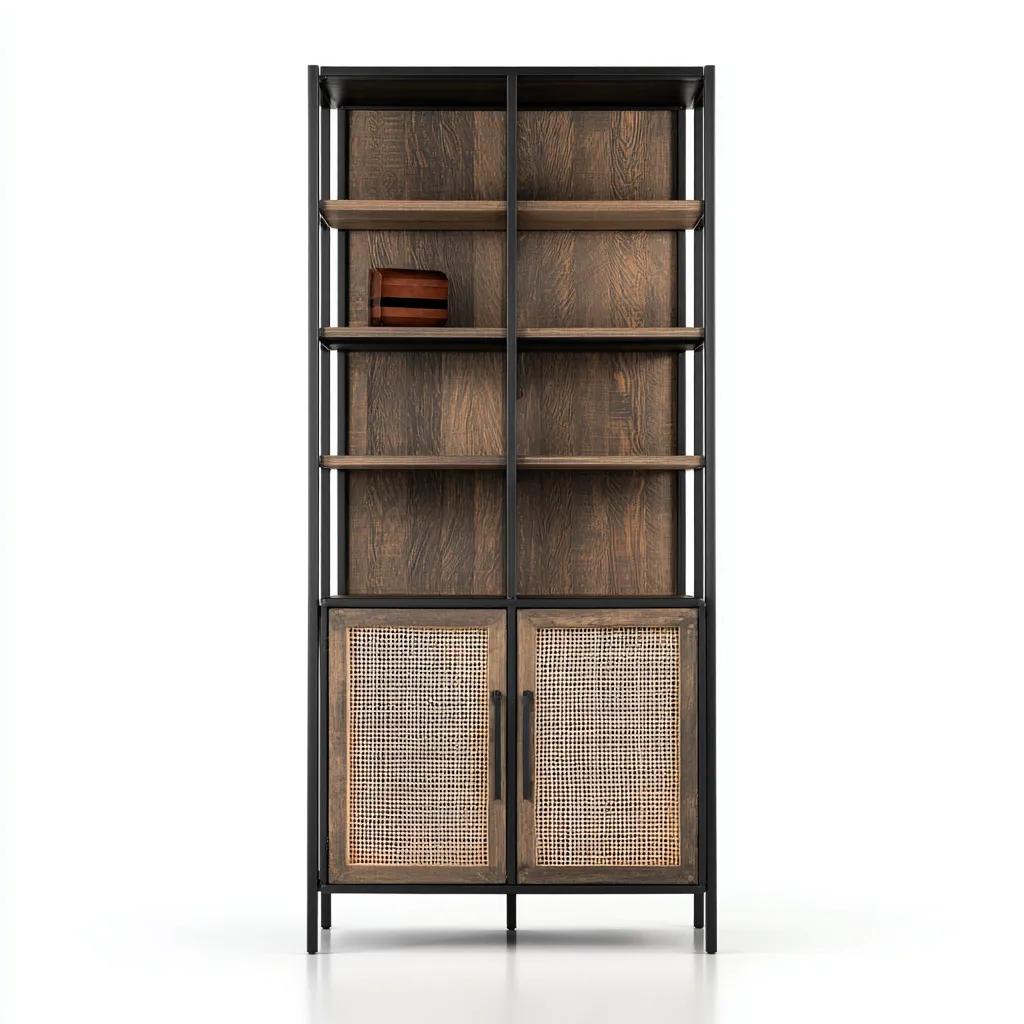 Libreria legno e metallo 80x35x185 cm - nero-marrone - stile industriale-Domainene