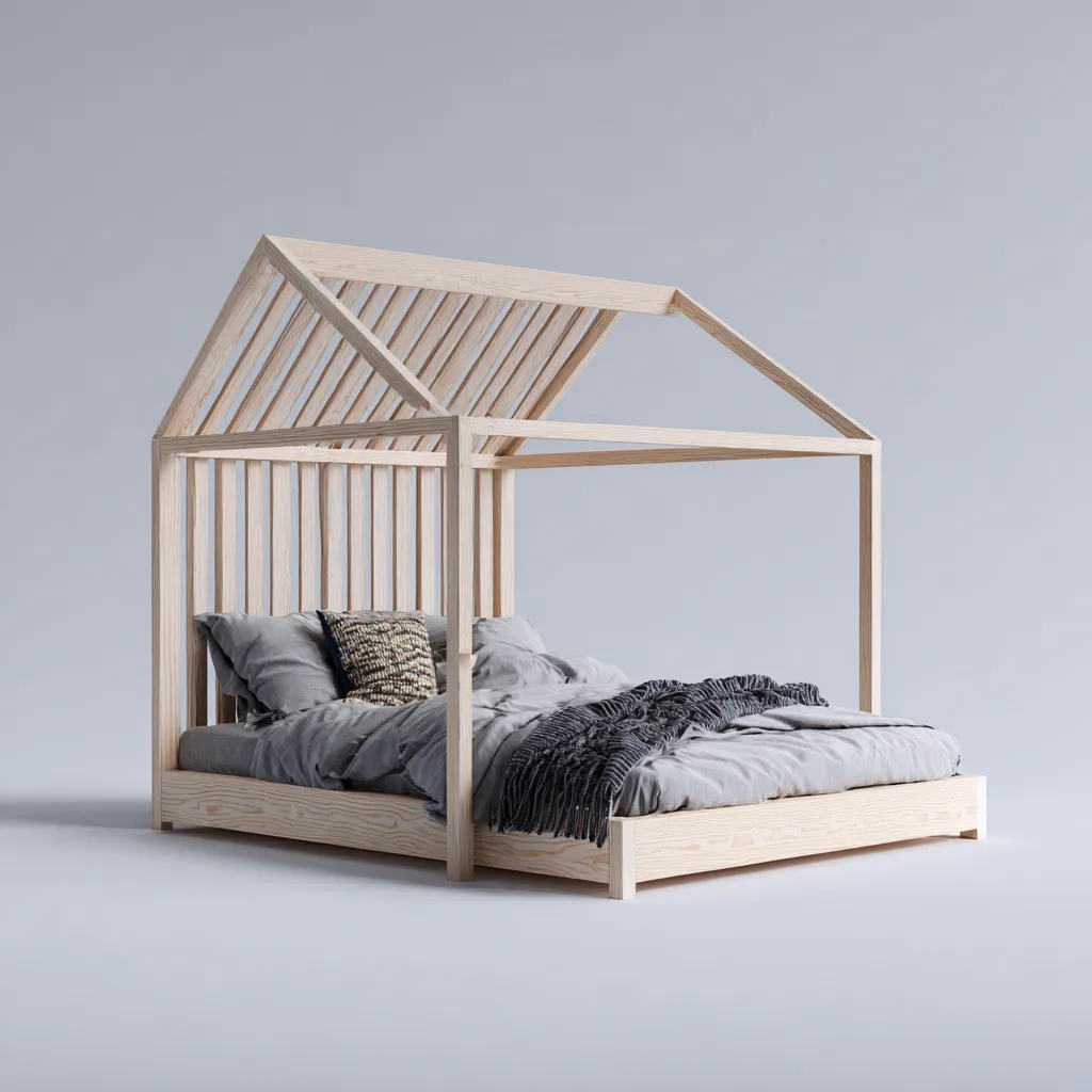 Letto per bambini in legno con struttura a casetta 210x150x190 cm - marrone chiaro - design creativo - adatto per cameretta-Domainene