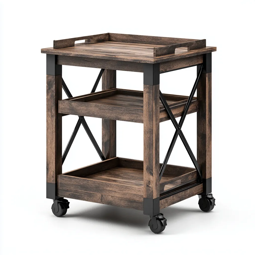 Carrello da cucina in legno e metallo 50x35x80 cm - marrone-nero - con 3 ripiani e ruote - stile industriale-Domainene
