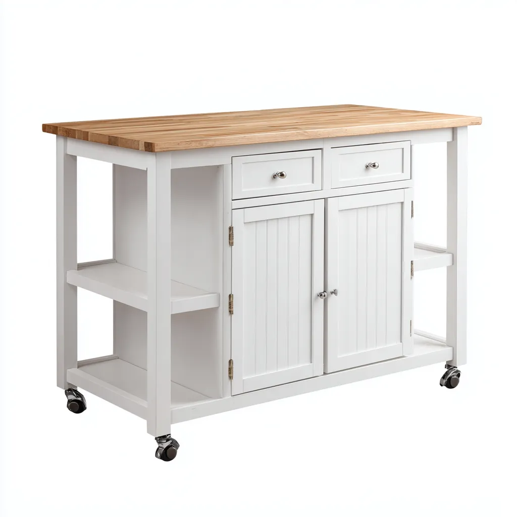 Isola da cucina in legno composito 120x55x95 cm - bianco-naturale - design con 2 cassetti e 2 ante-Domainene