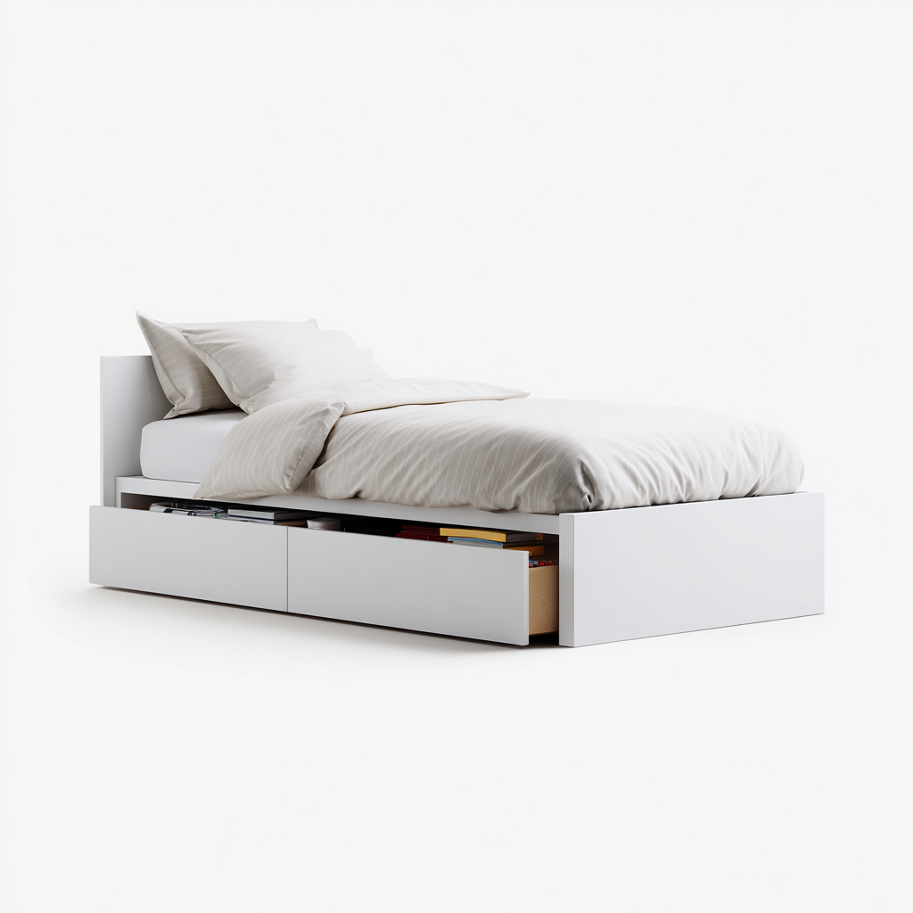 Letto singolo in legno con 2 cassetti 200x100x85 cm - bianco - design moderno per camera da letto-Domainene