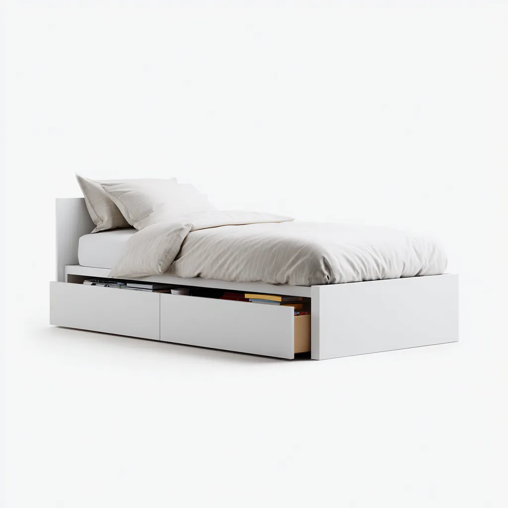 Letto singolo in legno con 2 cassetti 200x100x85 cm - bianco - design moderno per camera da letto-Domainene