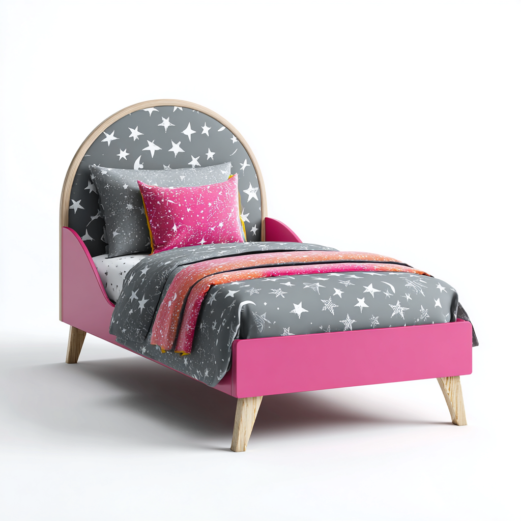 Letto per bambini in legno con testiera arcuata 165x85x95 cm - rosa-naturale - design moderno per cameretta-Domainene
