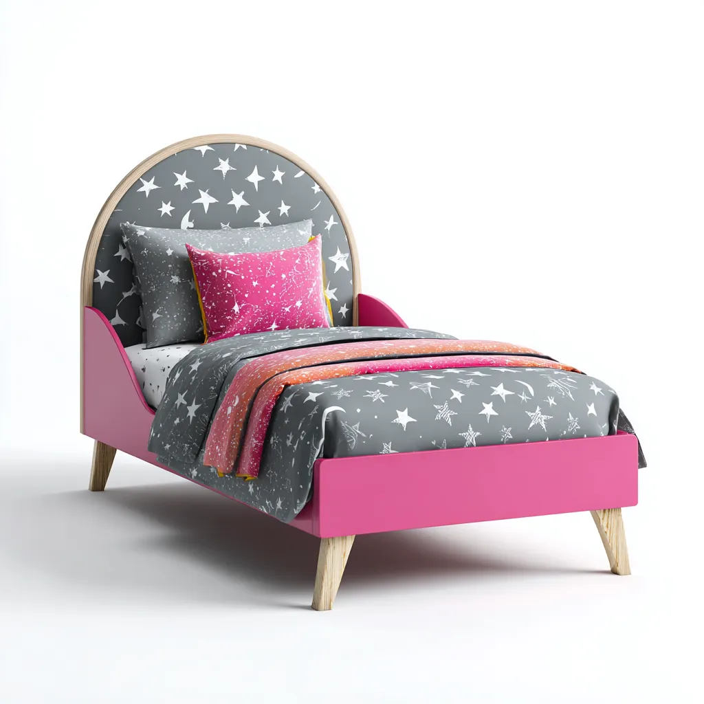 Letto per bambini in legno con testiera arcuata 165x85x95 cm - rosa-naturale - design moderno per cameretta-Domainene