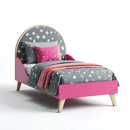 Letto per bambini in legno con testiera arcuata 165x85x95 cm - rosa-naturale - design moderno per cameretta-Domainene