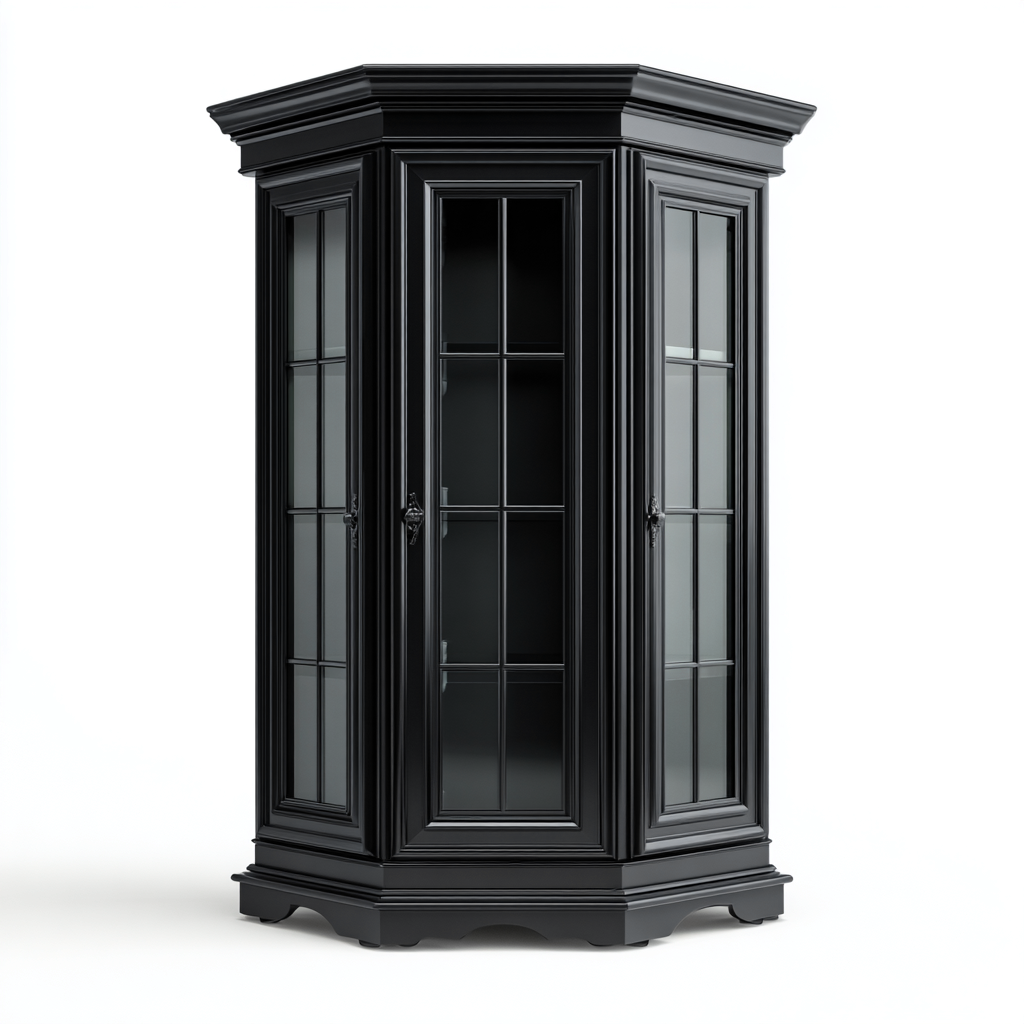 Vetrina legno e vetro 90x50x190 cm - nero - design classico-Domainene