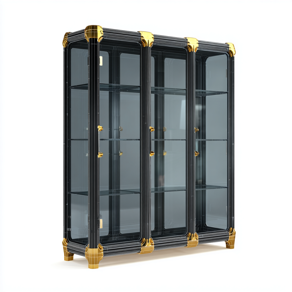 Vetrina vetro e metallo 150x45x190 cm - nero-oro - design moderno-Domainene