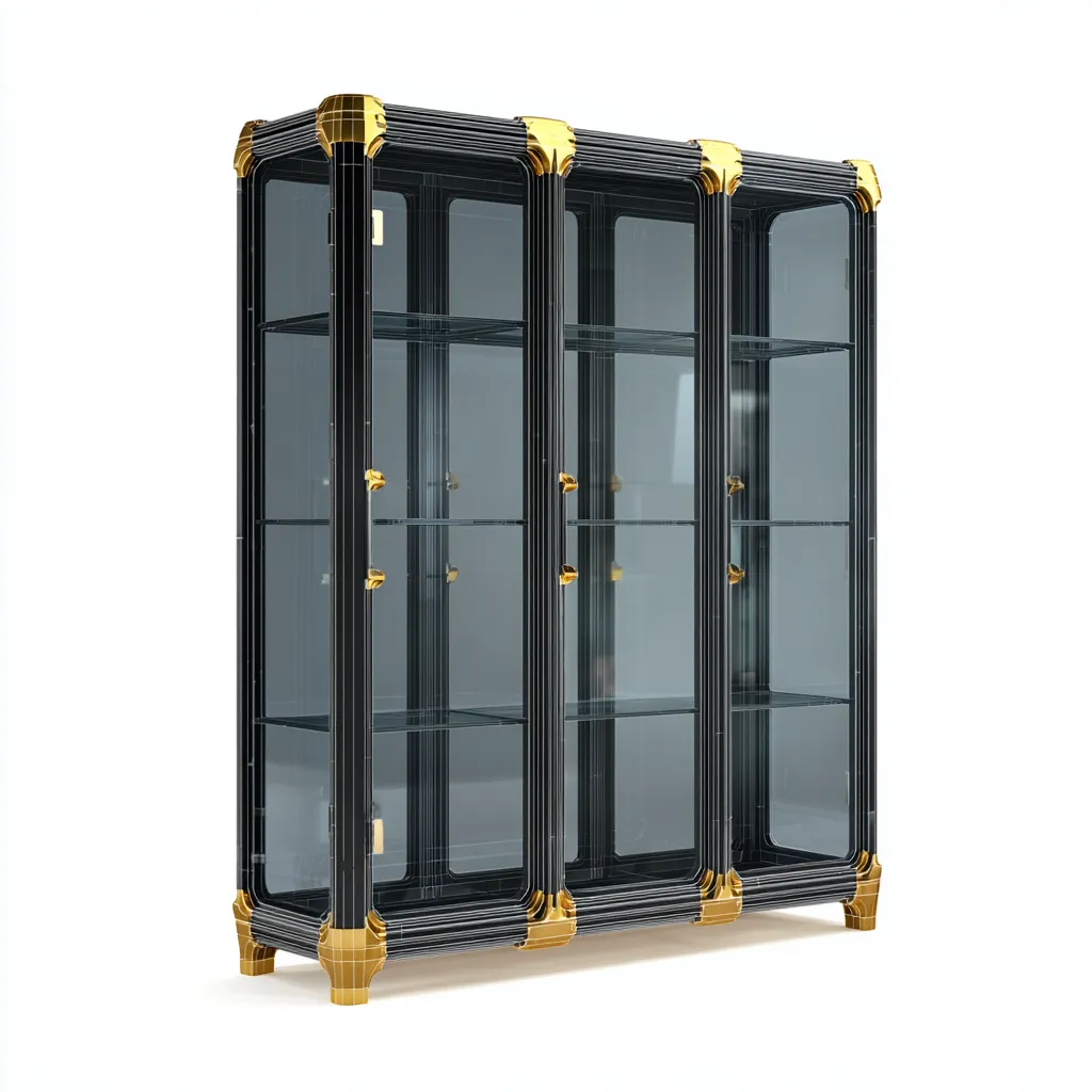 Vetrina vetro e metallo 150x45x190 cm - nero-oro - design moderno-Domainene