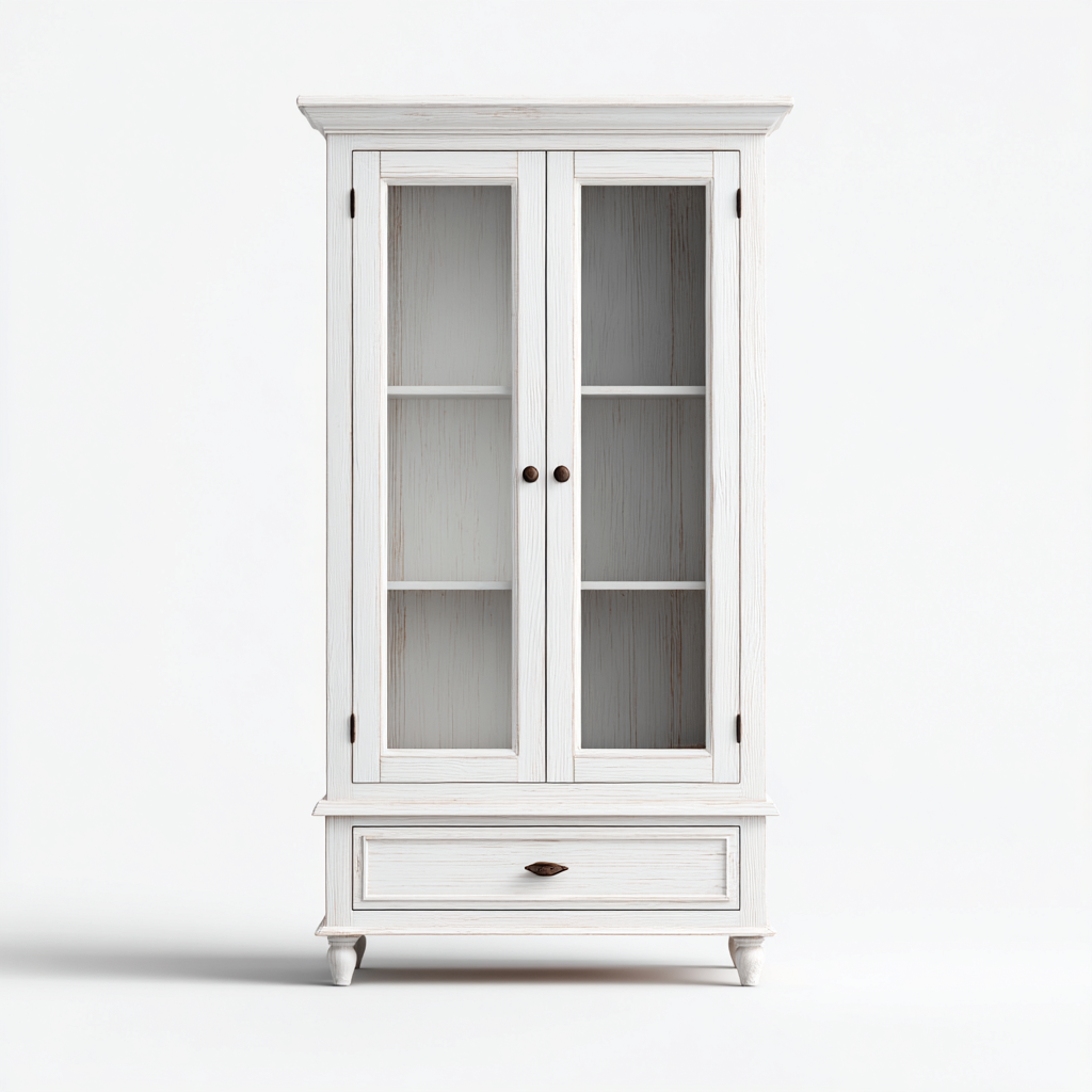 Vetrina in legno con ante a vetro 90x40x170 cm - bianco - stile classico per soggiorno-Domainene