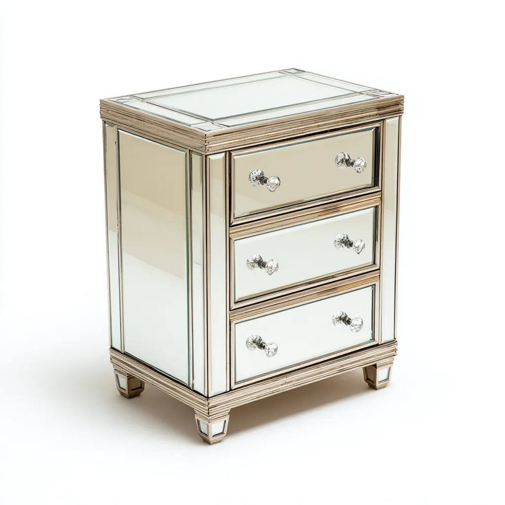 Cassettiera con finitura a specchio 45x35x65 cm - vetro specchiato-argento - stile moderno-Domainene